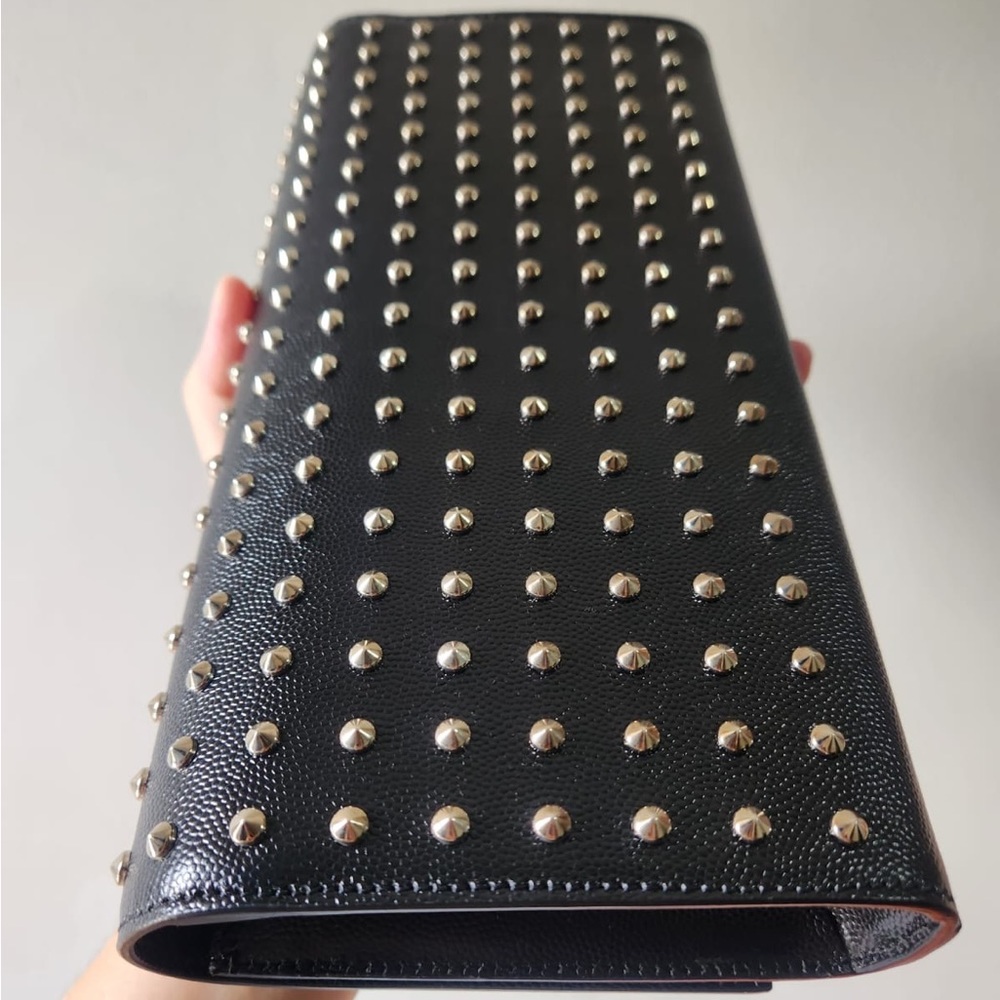 YSL Saint Lauren Silver Studded Black Leather Clutch - Picture 2 of 15